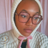 SAMPLE Smiley Aran Salmon, Ivory and Brown Balaclava