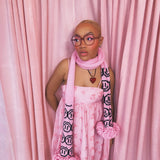 SAMPLE Pink Smiley Face Crochet Ruffle Scarf