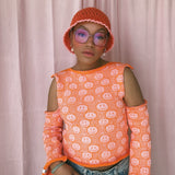 Orange and Pink Cold Shoulder Jumper