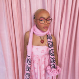 SAMPLE Pink Smiley Face Crochet Ruffle Scarf