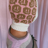 SAMPLE Smiley Aran Salmon, Ivory and Brown Balaclava