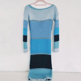 SAMPLE Mixed Blue Maxi boat neck dress