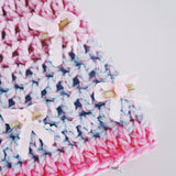 1 OF 1 Pink and Blue round Crochet Hat
