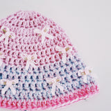1 OF 1 Pink and Blue round Crochet Hat
