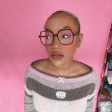 1 OF 1 Brown Multicoloured boat neck Top