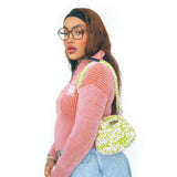 Mini Curvy Arch Bag with Shoulder Strap- Green Peach