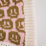 SAMPLE Smiley Aran Salmon, Ivory and Brown Balaclava