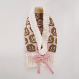 SAMPLE Smiley Aran Salmon, Ivory and Brown Balaclava