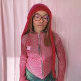 Red and Pink Zipper Cardigan