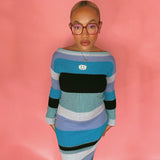 SAMPLE Mixed Blue Maxi boat neck dress