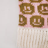 SAMPLE Smiley Aran Salmon, Ivory and Brown Balaclava