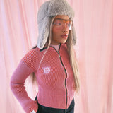 Orange and Pink Knit Polo Zipper Cardigan