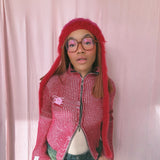 Red and Pink Zipper Cardigan