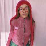 Red and Pink Zipper Cardigan
