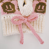 SAMPLE Smiley Aran Salmon, Ivory and Brown Balaclava