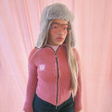 Orange and Pink Knit Polo Zipper Cardigan