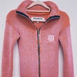 Orange and Pink Knit Polo Zipper Cardigan