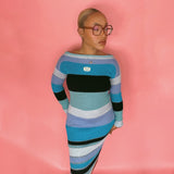 SAMPLE Mixed Blue Maxi boat neck dress