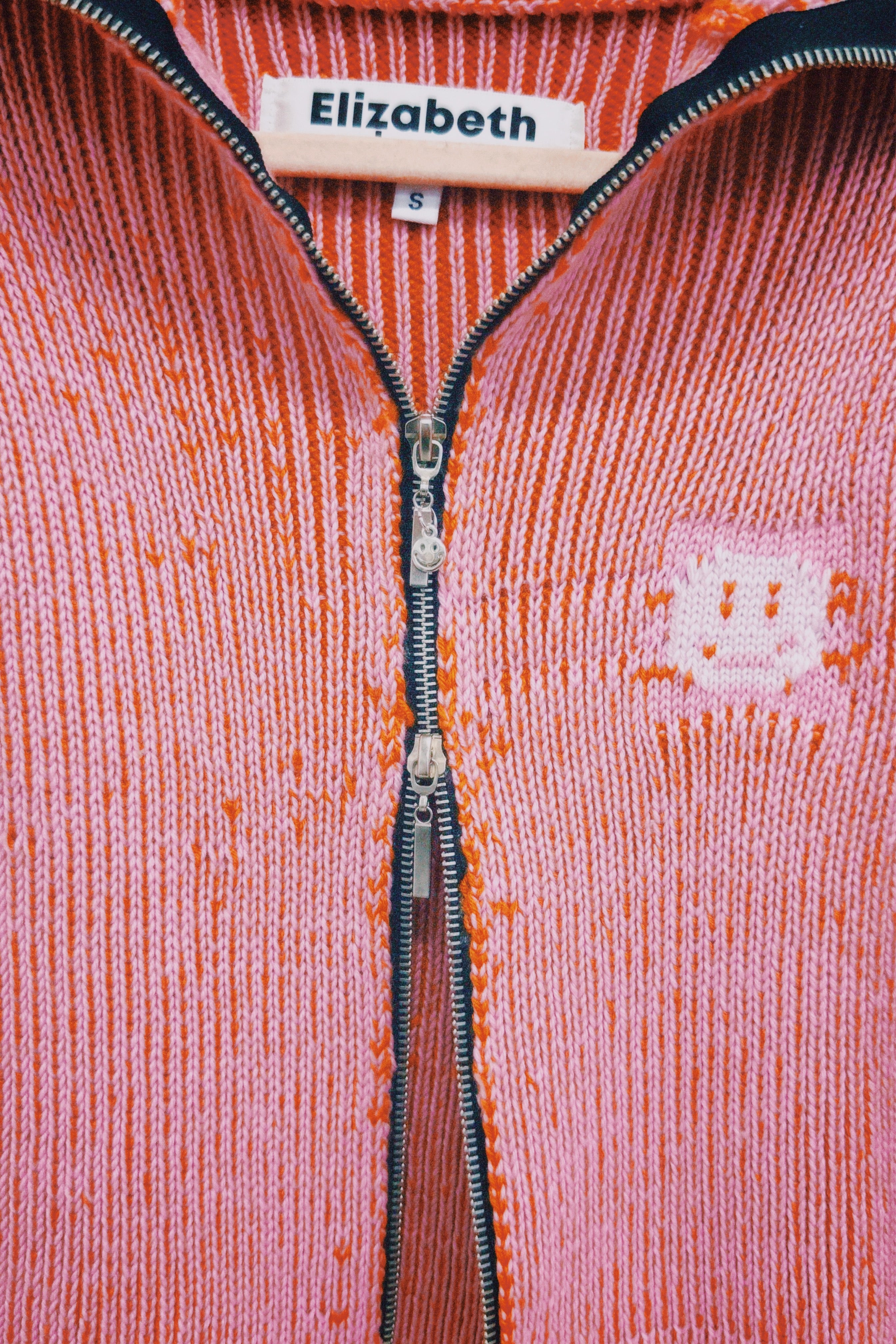 Orange and Pink Knit Polo Zipper Cardigan