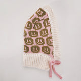 SAMPLE Smiley Aran Salmon, Ivory and Brown Balaclava