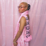 (X-Long & Sample) Pink Smiley Face Crochet Ruffle Scarf - READY TO SHIP
