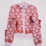 Susannah Smiley Cardigan with knitted Bows: Red