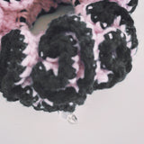 Light Pink and Black Crochet Hair Scrunchies