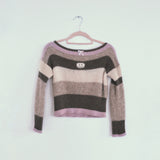 Brown Multicoloured boat neck Top