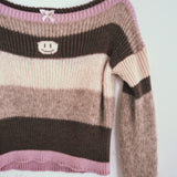 Brown Multicoloured boat neck Top