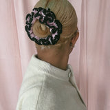 (Baby Size) Light Pink and Black Crochet Scrunchie - MADE TO ORDER