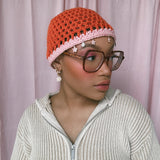 Orange and Pink Crown Crochet Hat