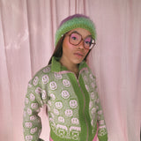 (Brand New) Susannah, Smiley and Friend Cardigan with Zipper: Green - MADE TO ORDER