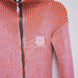 Orange and Pink Knit Polo Zipper Cardigan