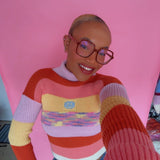 (1 Of 1: Sample) Pink Ribbed Multicoloured Smiley Jumper - READY TO SHIP