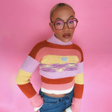(1 Of 1: Sample) Pink Ribbed Multicoloured Smiley Jumper - READY TO SHIP