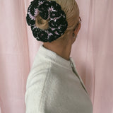 (Medium) Light Pink and Black Crochet Hair Scrunchies - MADE TO ORDER