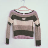 Brown Multicoloured boat neck Top