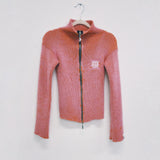 Orange and Pink Knit Polo Zipper Cardigan