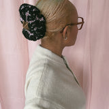 (Medium) Light Pink and Black Crochet Hair Scrunchies - MADE TO ORDER
