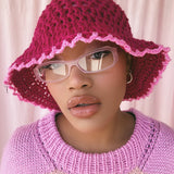 (1 Of 1) Cherry and Pink Crochet Hat - READY TO SHIP