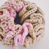 Large Pink and Brown Crochet Hair Scrunchie