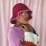 (1 Of 1) Cherry and Pink Crochet Hat - READY TO SHIP