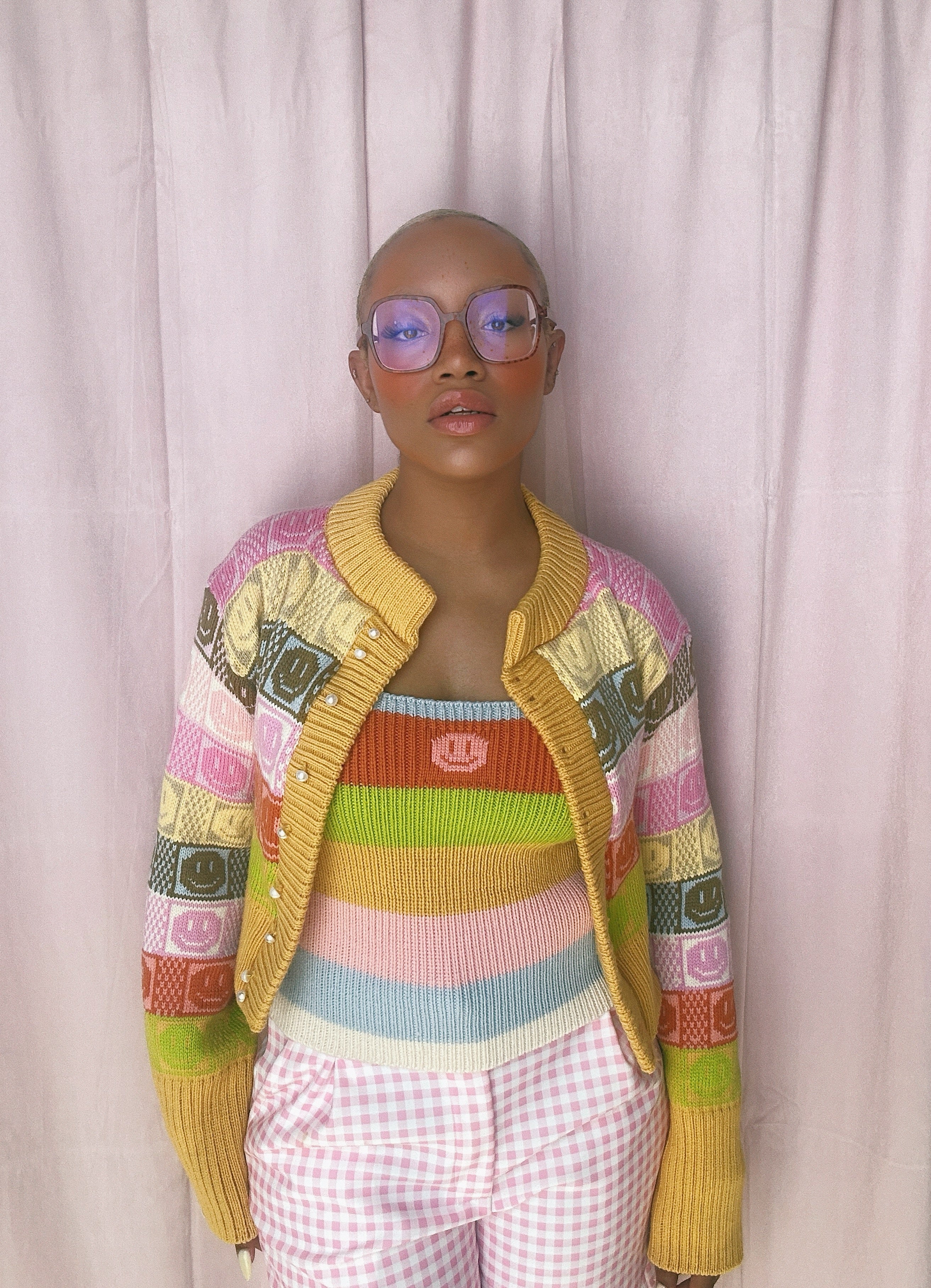 (BRAND NEW) Multicolour Checkerboard Smiley Cardigan - MADE TO ORDER