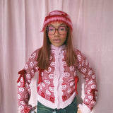 (Brand New) Susannah Smiley Cardigan with knitted Bows: Red - MADE TO ORDER