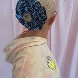 (Medium Size) Blue and Black Crochet hair Scrunchies - MADE TO ORDER