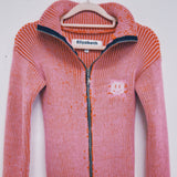 Orange and Pink Knit Polo Zipper Cardigan