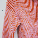 Orange and Pink Knit Polo Zipper Cardigan