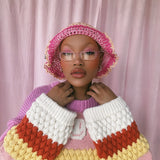 (1 Of 1) Orange and Pink Crochet Hat - READY TO SHIP