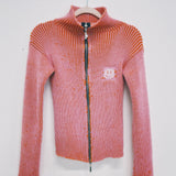 Orange and Pink Knit Polo Zipper Cardigan