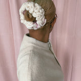 (Medium Size, 1 Of 1) Pink and Ivory Crochet Hair Scrunchies - READY TO SHIP